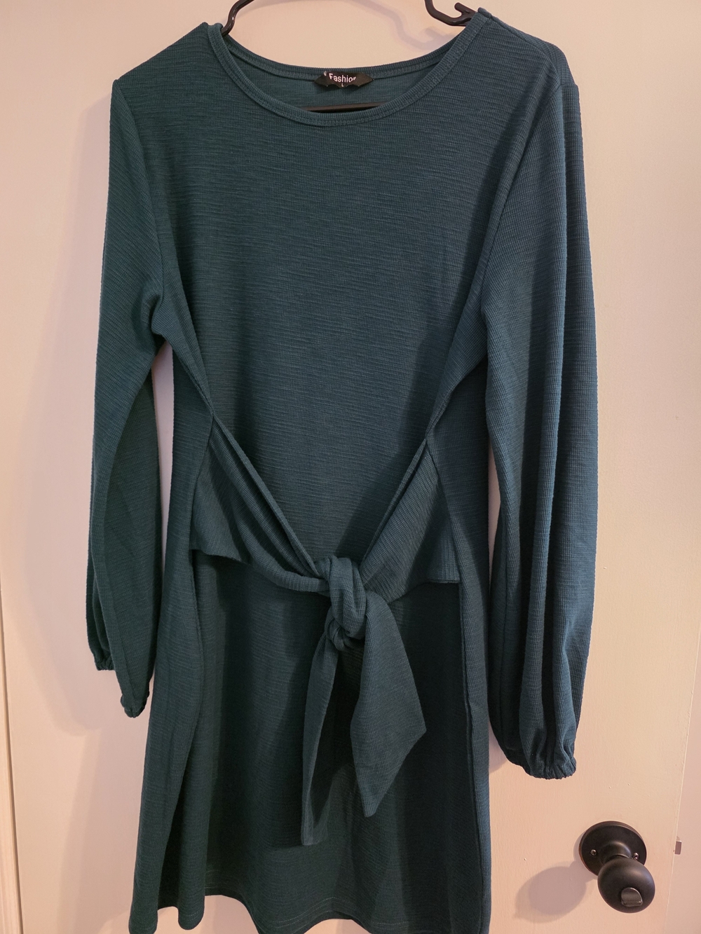 Teal Long Sleeve Tie-Front Dress